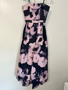 Xscape Navy Dress with Purple Floral Print